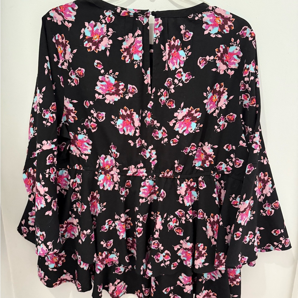 Lane Bryant Black and Pink Floral Blouse - Picture 2 of 4